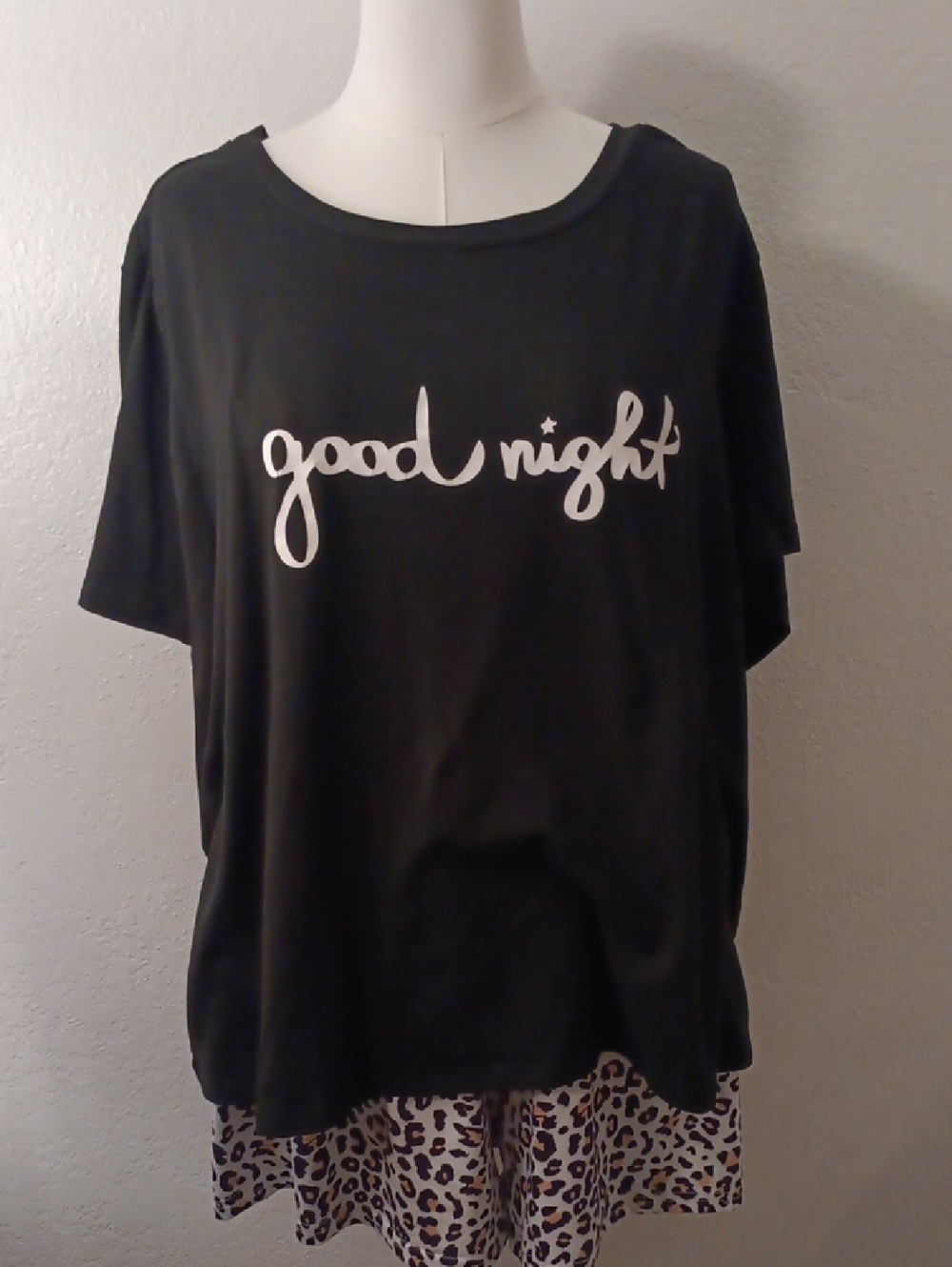 SHEIN Black 'good night' Pajama Top with Leopard Print Shorts